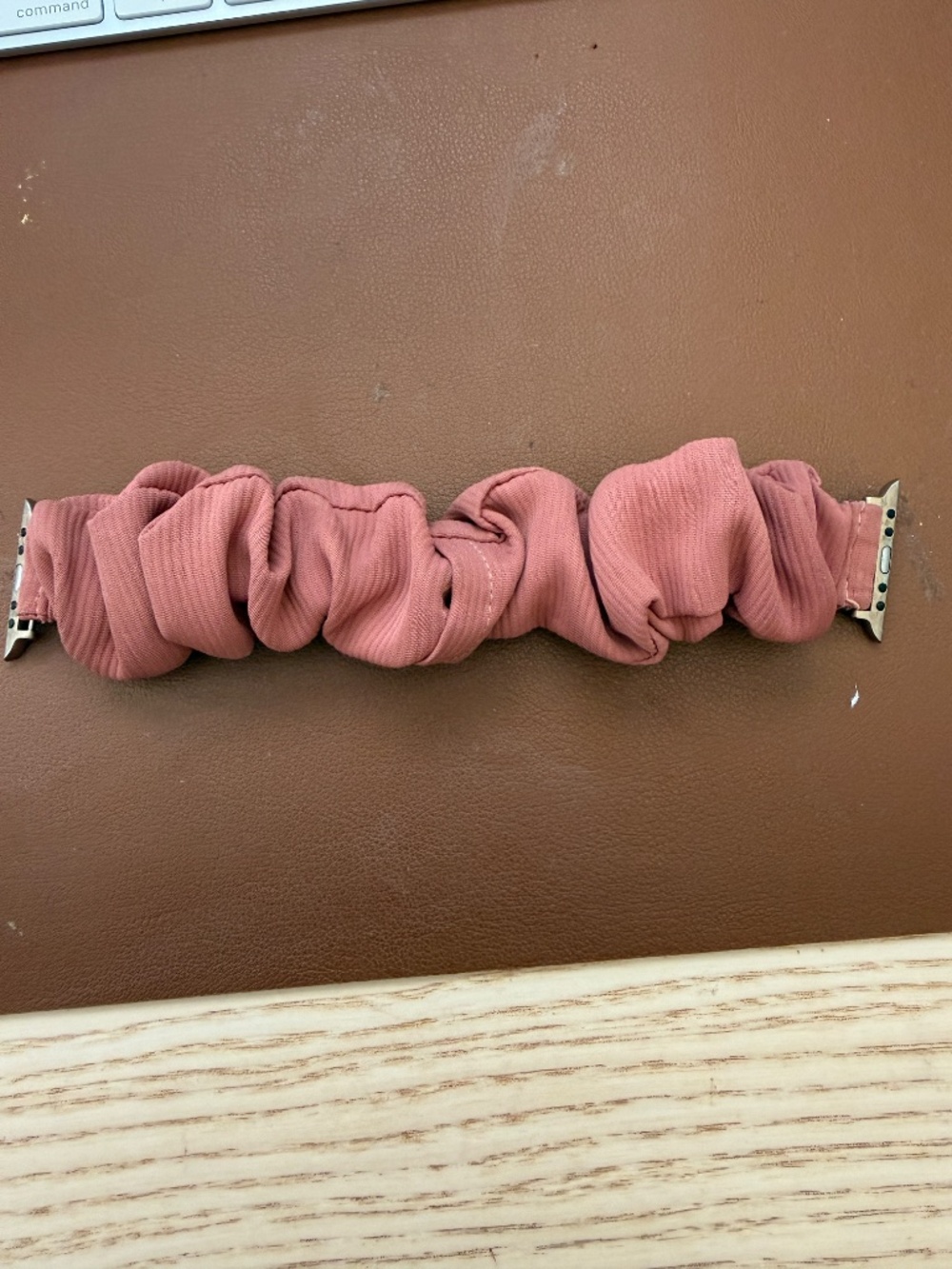 Dusty Rose Ribbed Scrunchie Apple Watch Band - Stretchy Elastic Strap - Picture 4 of 6